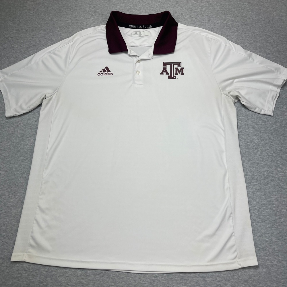 Texas A&M Adidas Polo Mens XL White NCAA Football Climalite Sideline White EUC